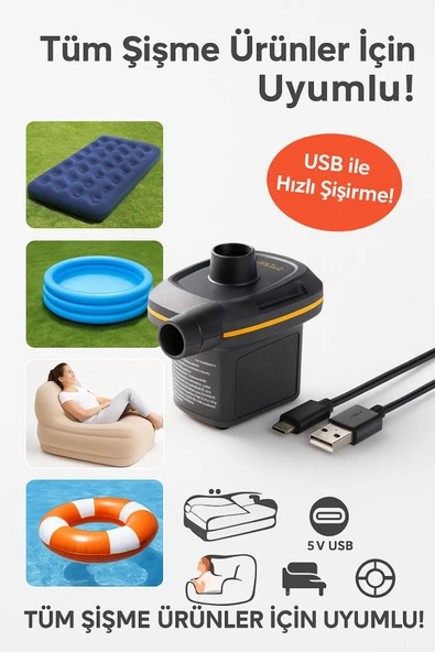 Kamp & Plaj Şişme Pompası – USB Girişli - 3
