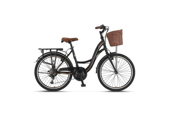 ÜMİT 2610 ALANYA SEPETLİ KADIN ŞEHİR BİSİKLETİ V 26 JANT 21 VİTES SİYAH KAHVERENGİ ürün görseli 1