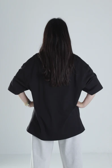 Oversize Siyah T-Shirt - 4