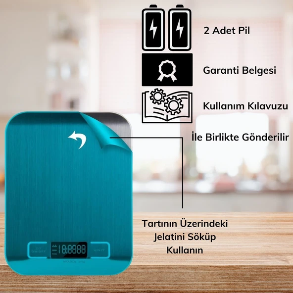 TF 1002 Hassas Ölçümlü Maksimum 5 Kg Kapasiteli Led Ekran Platin Dijital Mutfak Tartısı (4401) - 3