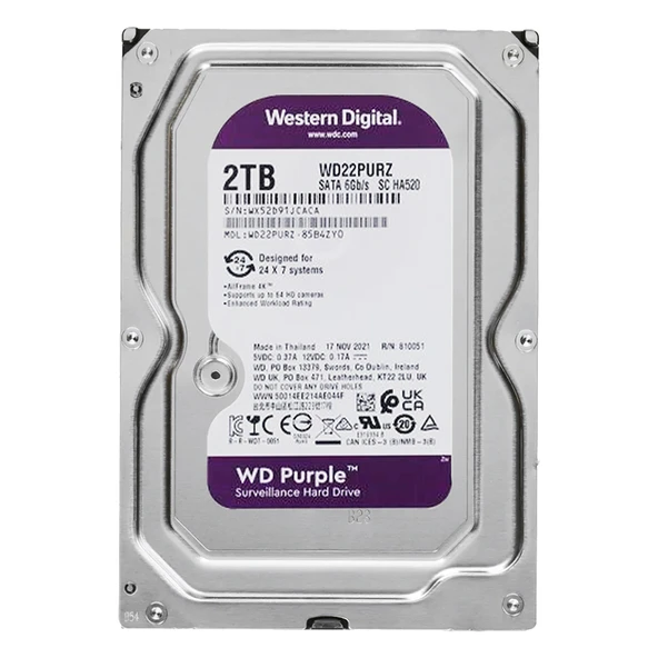 WESTERN DIGITAL PURPLE WD22PURZ 2 TB SATA 6GB/S 7/24 GÜVENLİK HARDDISK (4401)