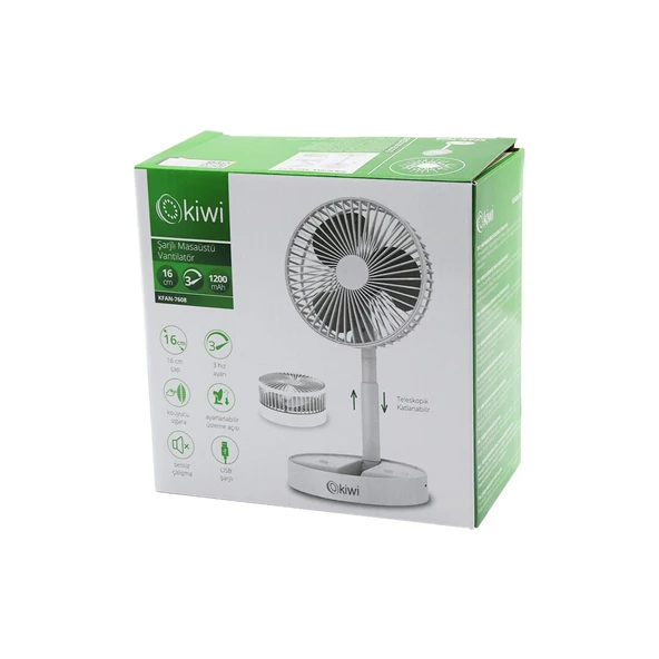 KİWİ KFAN-7608 MASA ÜSTÜ VANTİLATÖR USB ŞARJLI16CM - 4.5WUZA-KISA- AÇILI AKROBAT KOLLUTELEFONLUKLU3 KADEME HIZ (4401)