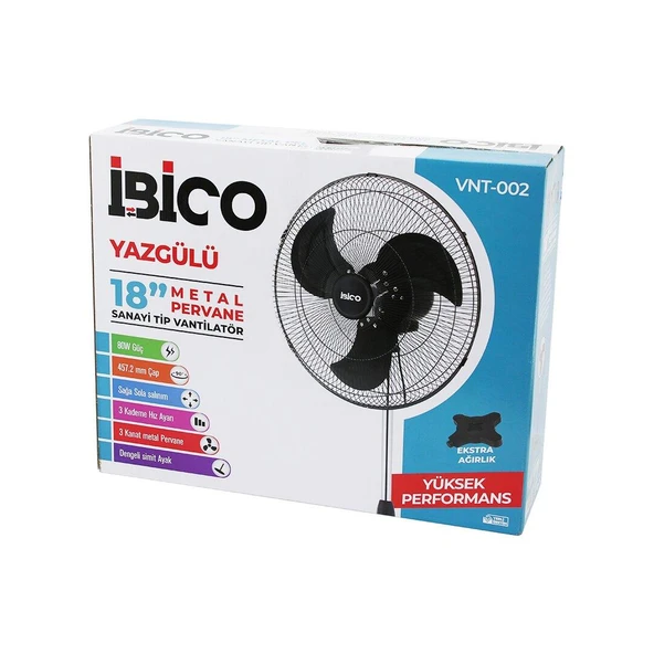 18 İNÇ 45.7CM SANAYİ TİPİ AYAKLI VANTİLATÖR 3 KADEME HIZ - 3 METAL KANAT 80W 140CM YÜKSEKLİK VNT-002 (4401)