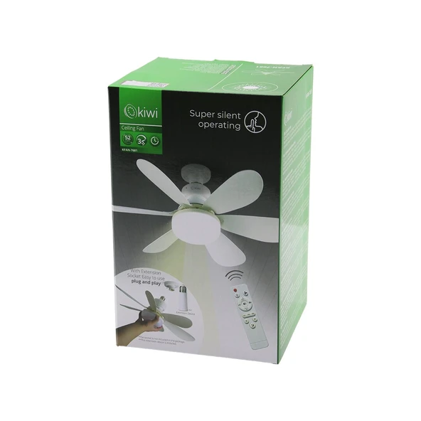 KİWİ KFAN-7681 2İN1=TAVAN VANTİLATÖR - AVİZE LAMBA  KUMANDALI   52CM  6-BEYAZ PLASTİK KANAT 3-KADEME HIZ MOTOR-30W (4401)