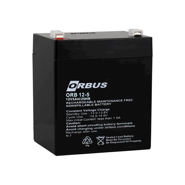 AKÜ 12 VOLT 5 AMPER ORBUS ORB12-5 (90 X 70 X 101 MM) (4401)
