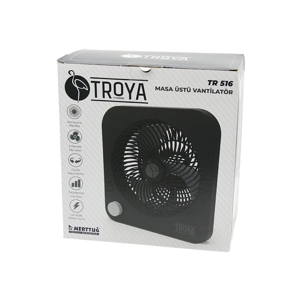 MASA ÜSTÜ VANTİLATÖR FAN=22CM 3 KADEME HIZ 40W  3 PERVANE  SİYAH PLS.STAND=28X27X13CM TR-516 (4401)