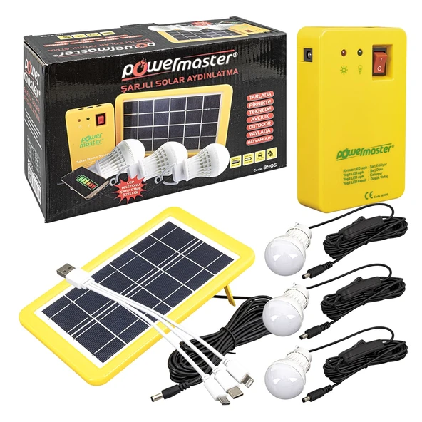 GÜNEŞ PANELLİ 3 LAMBALI POWERBANK ÖZELLİKLİ ÇOK AMAÇLI ŞARJLI SOLAR AYDINLATMA (4401) - 2