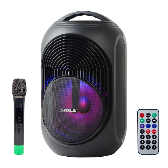 SHİLE SL-2018A EL MİKROFONLU-2 MİK GİRİŞ-2 GİTAR GİRİŞLİ-KUMANDALI USB+SD+BT IŞIKLI ŞARJLI SEYYAR ANFİ (4401)