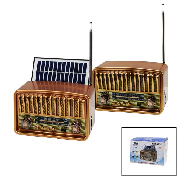 BT SOLAR PANELLİ - USB ŞARJLI BLUETOOTH - WİFİ  İBRELİ  FM RADYO MP3 USB - TF PLAYER 4V OUT - 5V IN RT-852 (4401)