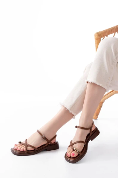 S-101 Taba Parmak Arası Taş Detaylı Günlük Kadın Sandalet ürün görseli 1