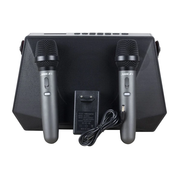 SHILE SL-3A İKİ EL MİKROFONLU KUMANDALI USB/SD/BT PORTATİF HOPARLÖR (4401)