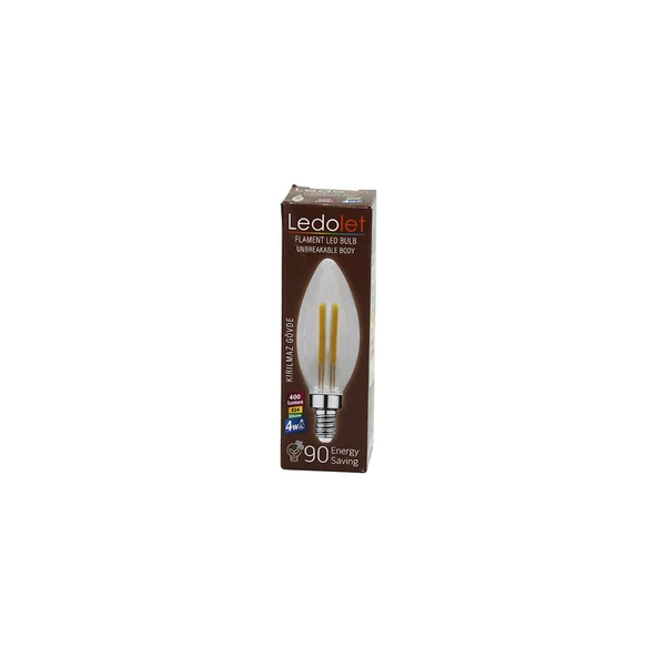 LEDOLET  4W=45W - E14   MUM  FLAMENT LED RUSTİK AMPUL  400LUMEN - 3000K   KIRILMAZ GÖVDE (4401)