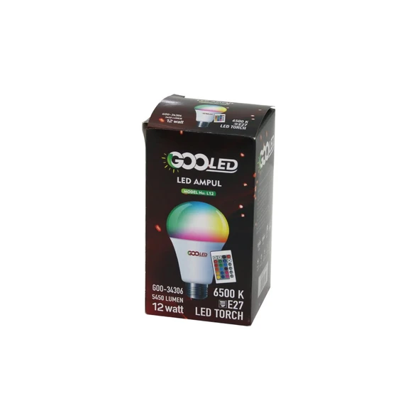 12W KUMANDALI RGB=RENKLİ LED AMPUL E27 5450 LUMEN 6500K 15000 SAAT ÖMÜR (4401)