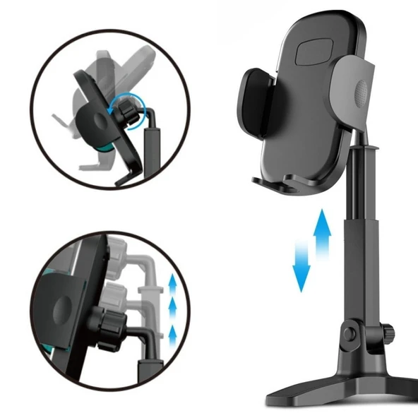 Masaüstü Telefon Standı 360 Derece Dönebilen Başlıklı Ayaklı Telefon Tripodu (4401) - 3