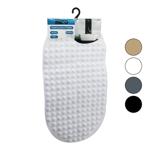 OVAL - PLASTİK KABARTMA TOP DESENLİ - RENKLİ 63PCS VANTUZLU KAYDIRMAZ BANYO - KÜVET PASPASI 34X65CM (4401)