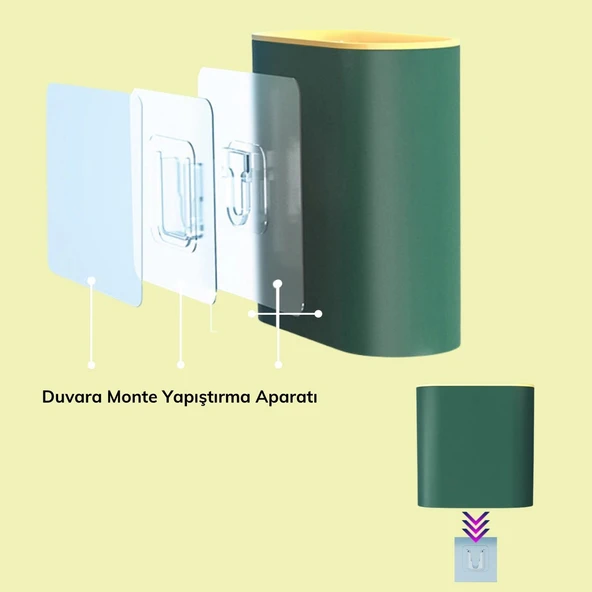 Duvara Monte Edilebilir Kapaklı Askılı Klozet Yumuşak Silikon Başlıklı Tuvalet Fırçası Seti (4401) - 5