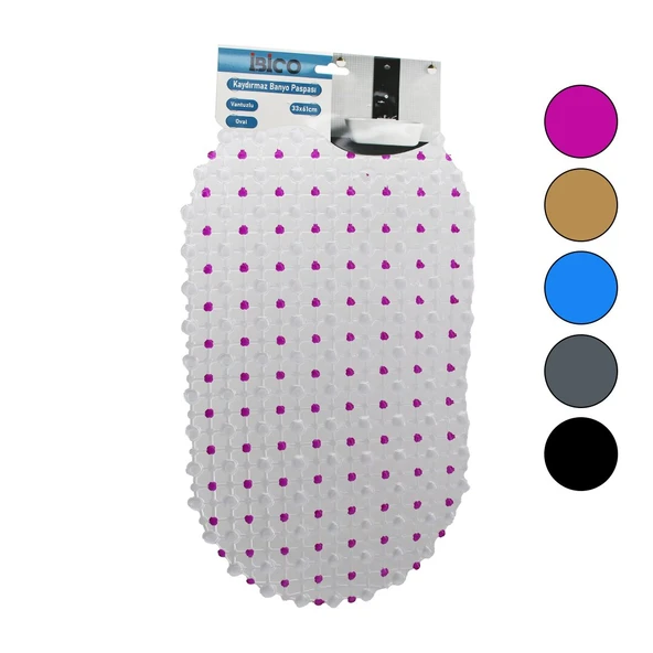 OVAL - EKO PVC +VANTUZ DESEN - ŞEFFAF RENKLİ 122PCS VANTUZ KAYDIRMAZ BANYO - KÜVET PASPAS 33X61CM (4401)