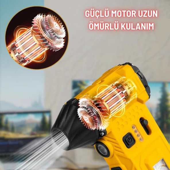Şarjlı  Jet Turbo Fan Araç Kurutucu Led Işık Çakar İkaz Devir Ayarlı Mangal Üfleme Klavye Temizleme - 7