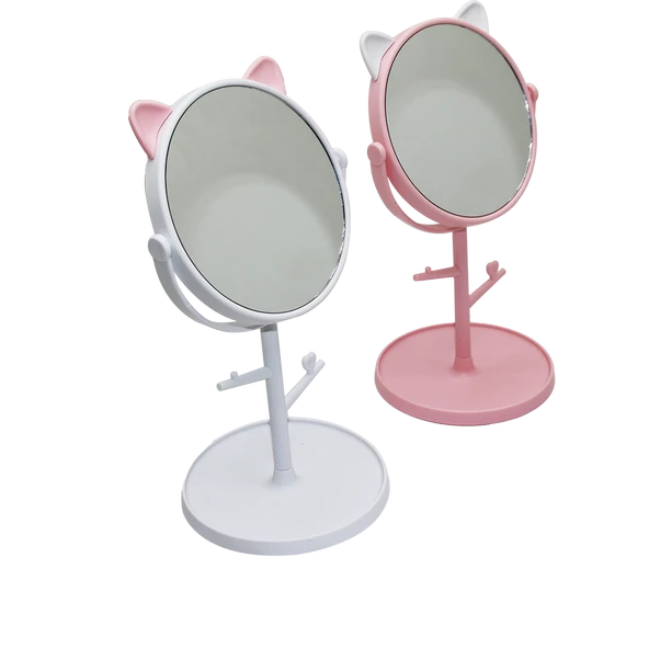6" - PLASTİK YUVARLAK - KULAKLI ORGANİZERLİ - TAKI ASKILI MAKYAJ AYNASI (4401)