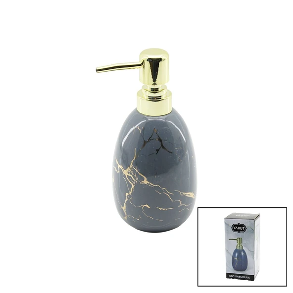 DİKEY TOMBUL GRİ MERMER DESEN SERAMİK SIVI SABUNLUK GOLD KAPAK (4401)
