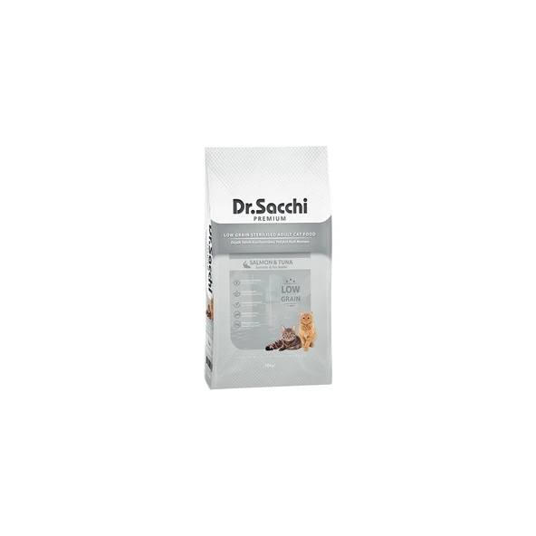 Dr.sacchi Premium Düşük Tahıllı Somonlu ve Ton Balıklı Kısırlaştırılmış Kedi Maması 10 kg - 1