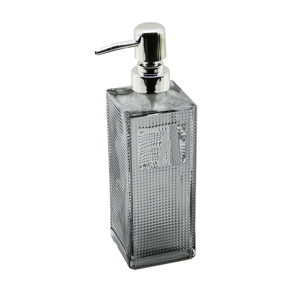 CAM KARE - ŞEFFAF ŞİŞE--BUZLU NOKTA DESEN SIVI SABUNLUK 450ML GÜMÜŞ PLASTİK POMPA (4401)