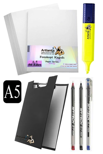 Kapaklı Sekreterlik A5 Tükenmez Kalem 3 Renk A5 Beyaz Fotokopi Kağıdı 50 Adet Fosforlu Kalem Sarı Ofis Büro Okul - 6
