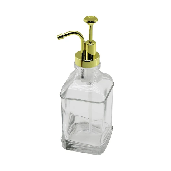 KARE CAM ŞİŞE - ŞEFFAF SIVI SABUNLUK 500ML POMPA - MUSLUK AYRIK MODEL BAŞLI (4401)