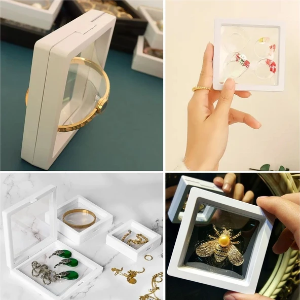 11x11cm Standlı 3D Takı Ziynet Hatıra Koleksiyon Saklama Kutusu Şeffaf Film Çerçevesi (4401) - 2