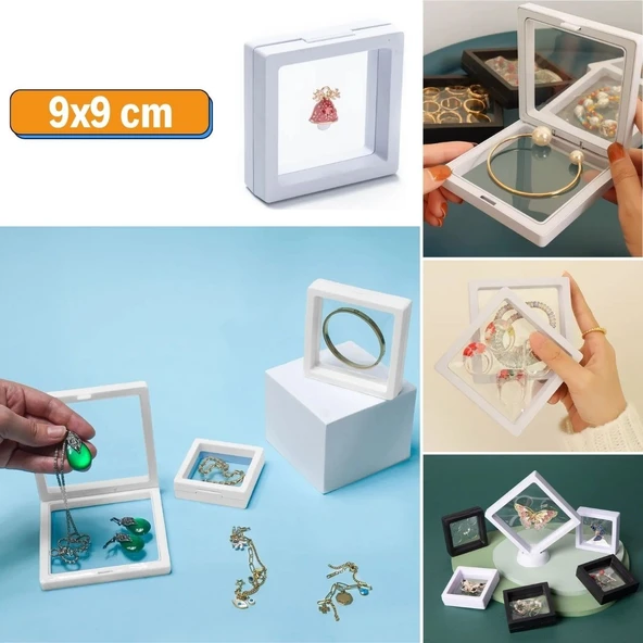 9x9 cm Standlı 3D Takı Ziynet Hatıra Koleksiyon Saklama Kutusu Şeffaf Film Çerçevesi (4401)