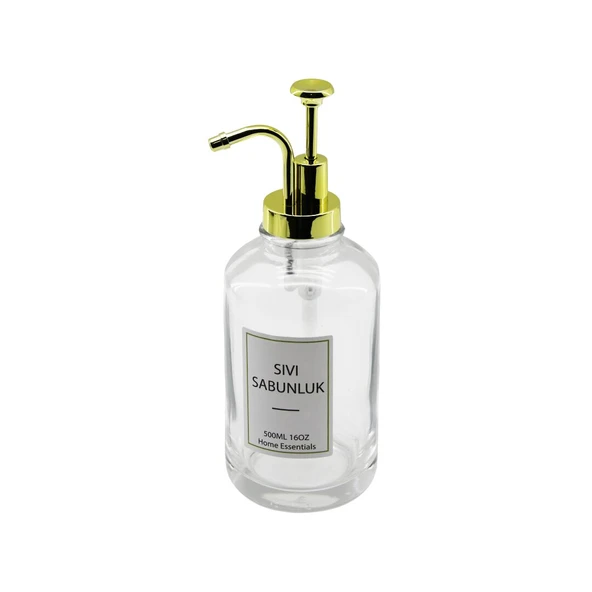 YUVARLAK CAM ŞİŞE - ŞEFFAFSIVI SABUNLUK 500ML POMPA - MUSLUK AYRIK MODEL BAŞLI (4401)
