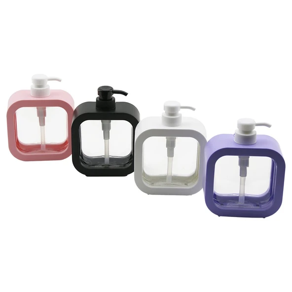 KARE=12.5X12.5CM-D:6CM - OVAL KÖŞELİ SIVI SABUNLUK ŞEFFAF PVC GÖVDE RENKLİ PLS.ÇERÇEVE KİLİTLİ POMPA (4401)