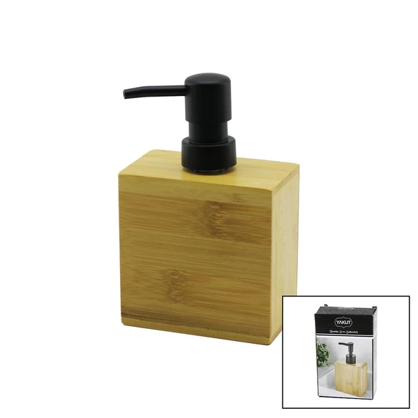 DİKDÖRTGEN  AHŞAP BAMBU SIVI SABUNLUK  SİYAH PLASTİK POMPA   5.8 X 9.9CM - Y: 10CM (4401)
