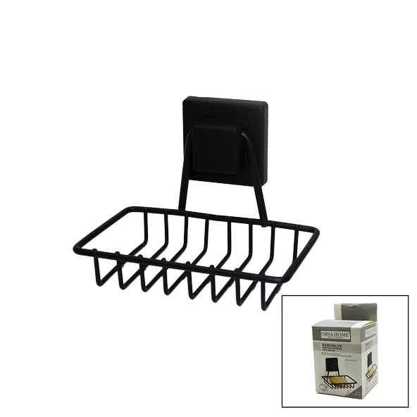 SİYAH - METAL KATI SABUNLUK KARE GÜÇLÜ YAPIŞKANLI 11X12.5X11CM (4401)