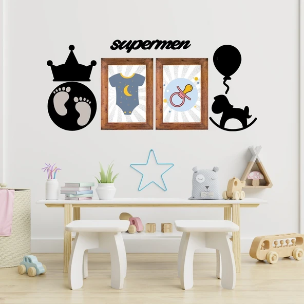 DECO103 Supermen Dekoratif Duvar Süsü Tablo Aksesuar Ahşap Tasarım Hediye Pano Sticker Seti (4401) - 2