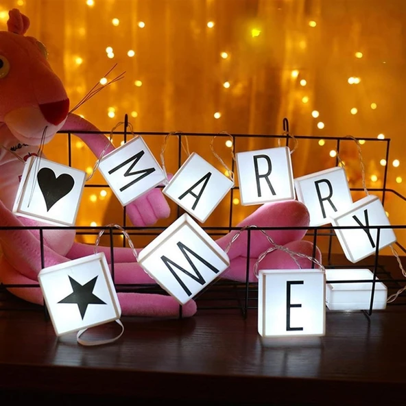 10&apos;lu Lightbox Işıklı Harf Mesaj Panosu Dekoratif Harf Işık Zinciri (4401)