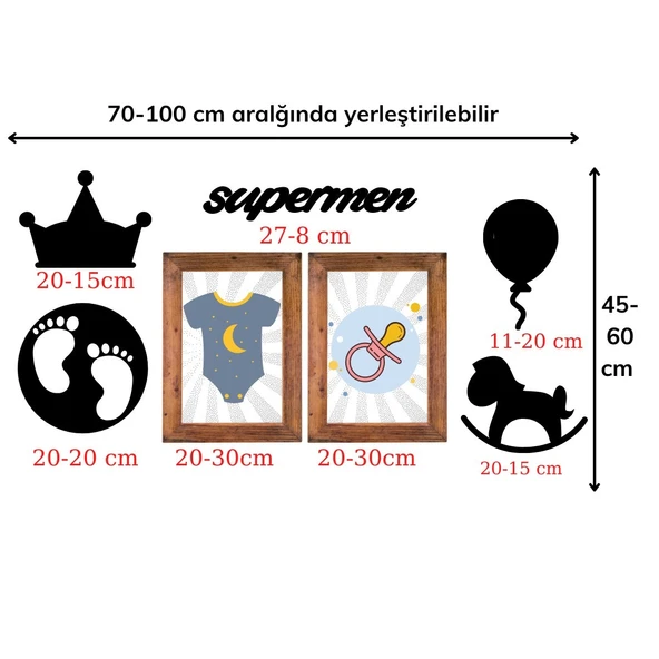 DECO103 Supermen Dekoratif Duvar Süsü Tablo Aksesuar Ahşap Tasarım Hediye Pano Sticker Seti (4401) - 3