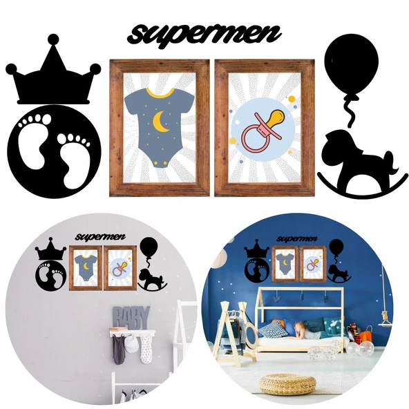 DECO103 Supermen Dekoratif Duvar Süsü Tablo Aksesuar Ahşap Tasarım Hediye Pano Sticker Seti (4401)