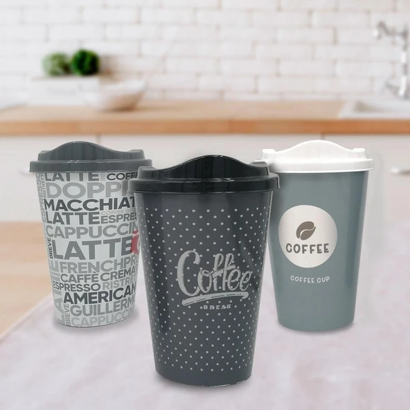 3 Adet Kahve Bardağı Seti Dekoratif Plastik Kahve Muhafaza Bardağı (4401) - 3
