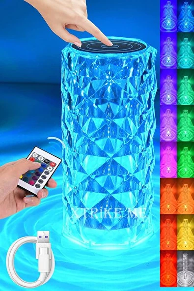 Kristal Elmas Masa Lambası 16 Renk USB Şarjlı Dokunmatik (4401) - 3