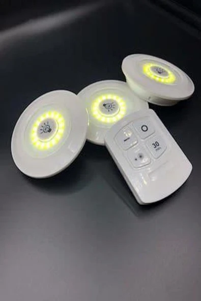 3lü Uzaktan Kumandalı Yapışkanlı Kablosuz Led Spot Lambalar (4401) - 3