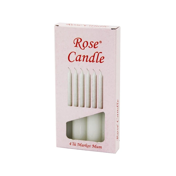 4PCS - KALIN   ÇAP=2CM - UZUNLUK=15CM     BEYAZ KLASİK  MARKET MUM (4401)