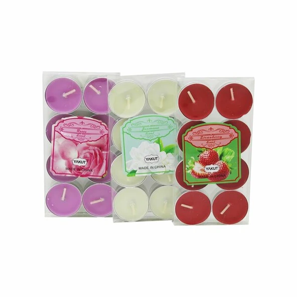 RENKLİ TEA LİGHT 8 PARÇA  MUM ÇİLEK KOKULU (4401)