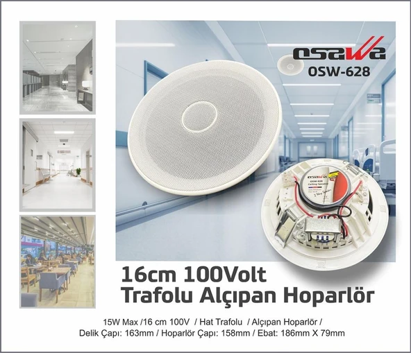 OSAWA OSW-628 16CM TWEETERLİ 100 VOLT TRAFOLU ALÇIPAN HOPARLÖR (4401)