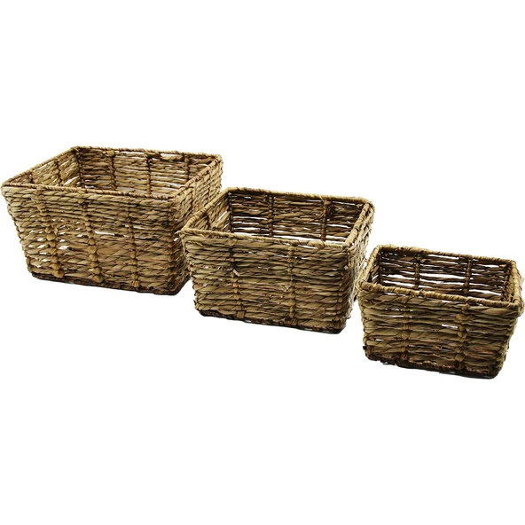 METAL İSKELETLİ 3 BOY D.GEN HASIR ORGANİZER SEPET 14X20-20X25-25X30CM - Y: 12-15-18CM (4401)