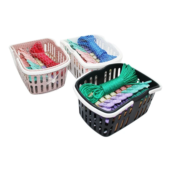 SEPETLİ MANDAL SET PLASTİK SEPET - MANDAL - ÇAMAŞIR İP 20MT (4401)