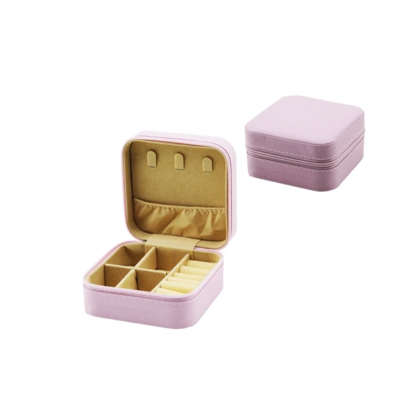MİNİ FERMUARLI TAKI KUTUSU - ÇANTA SUNİ DERİ 4 BÖLME+6 YÜZÜKLÜK+3 KÜPELİK+FİLE =10X10CM - Y:5CM (4401)