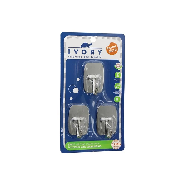 3PCS DİKDÖRTGEN - KOMPLE METAL  YAPIŞKAN ASKI  2KG TAŞIMA (4401)