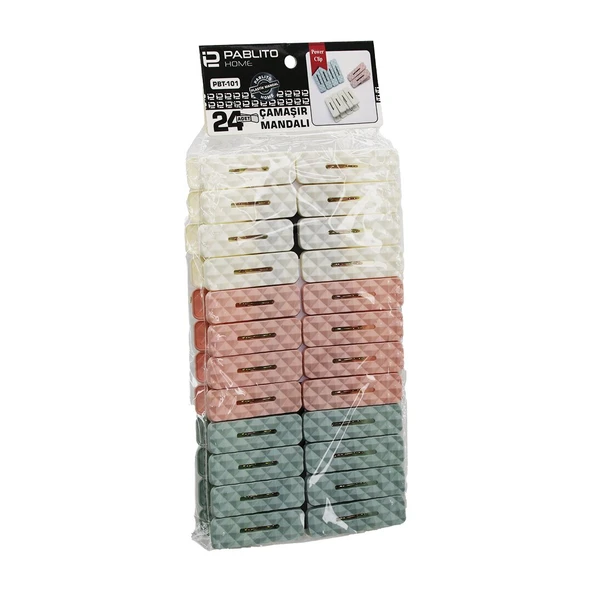 24PCS  ÇAMAŞIR MANDALI  RENKLİ PLASTİK - PRİZMA KABARTMA DESENLİ (4401)