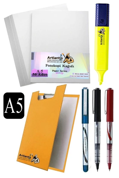 Kapaklı Sekreterlik A5 Pilot Kalem 3 Renk A5 Beyaz Fotokopi Kağıdı 50 Adet Fosforlu Kalem Sarı Ofis Büro Okul - 7